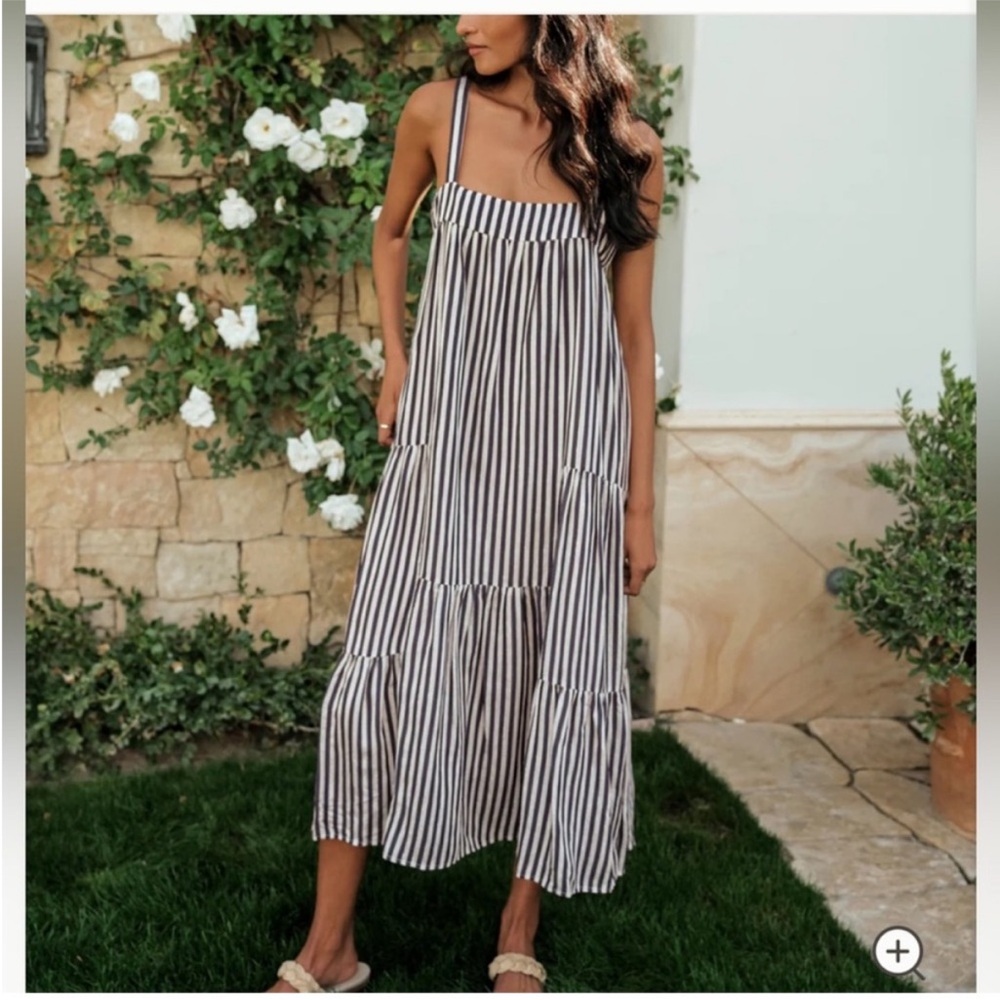Jenni Kayne Navy and White Summer Dress-Ink Striped Midi Dress Medium